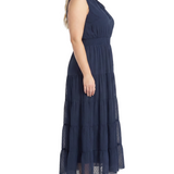 Sleeveless Tiered Swiss Dot Maxi Dress, Plus