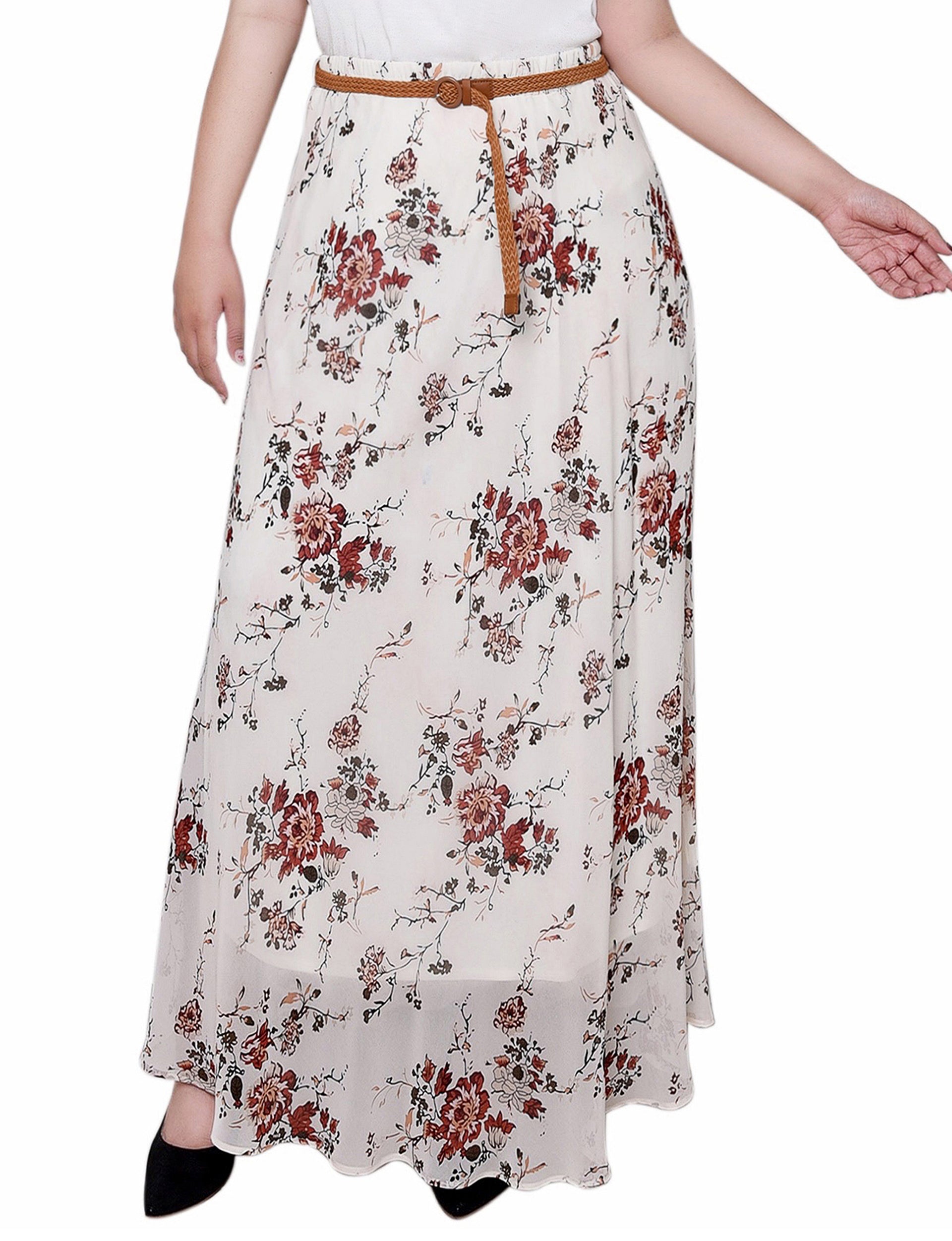 Ivory Floral Chiffon Maxi Skirt