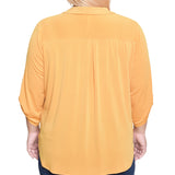 NY Collection Plus Size 3/4 Roll Tab Zip Front Top - Golden Glow