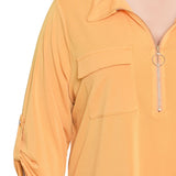 NY Collection Plus Size 3/4 Roll Tab Zip Front Top - Golden Glow