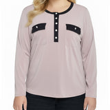 NY Collection Plus Size Long Sleeve Contrast Detail Top