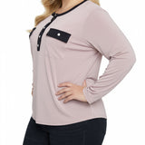 NY Collection Plus Size Long Sleeve Contrast Detail Top