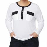 NY Collection Plus Size Long Sleeve Contrast Detail Top