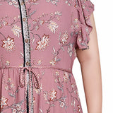 Pink Short Sleeve Tiered Border Print Dress - Plus Size