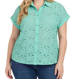 Short Sleeve Eyelet Blouse, Plus