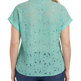 Short Sleeve Eyelet Blouse, Plus