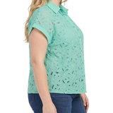 Short Sleeve Eyelet Blouse, Plus