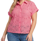 Short Sleeve Eyelet Blouse, Plus