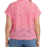 Short Sleeve Eyelet Blouse, Plus