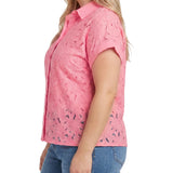 Short Sleeve Eyelet Blouse, Plus