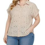Short Sleeve Eyelet Blouse, Plus
