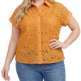 Short Sleeve Eyelet Blouse, Plus