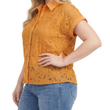 Short Sleeve Eyelet Blouse, Plus