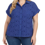 Short Sleeve Eyelet Blouse, Plus