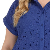 Short Sleeve Eyelet Blouse, Plus