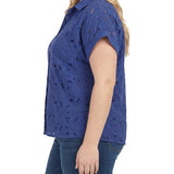 Short Sleeve Eyelet Blouse, Plus