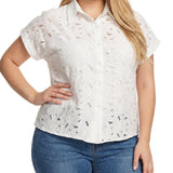 Short Sleeve Eyelet Blouse, Plus