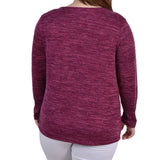 NY Collection Plus Size Long Sleeve Knit Keyhole Top With Studs