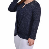 NY Collection Plus Size Long Sleeve Knit Keyhole Top With Studs