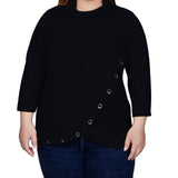 NY Collection Plus Size 3/4 Slv Top With Grommet Hem