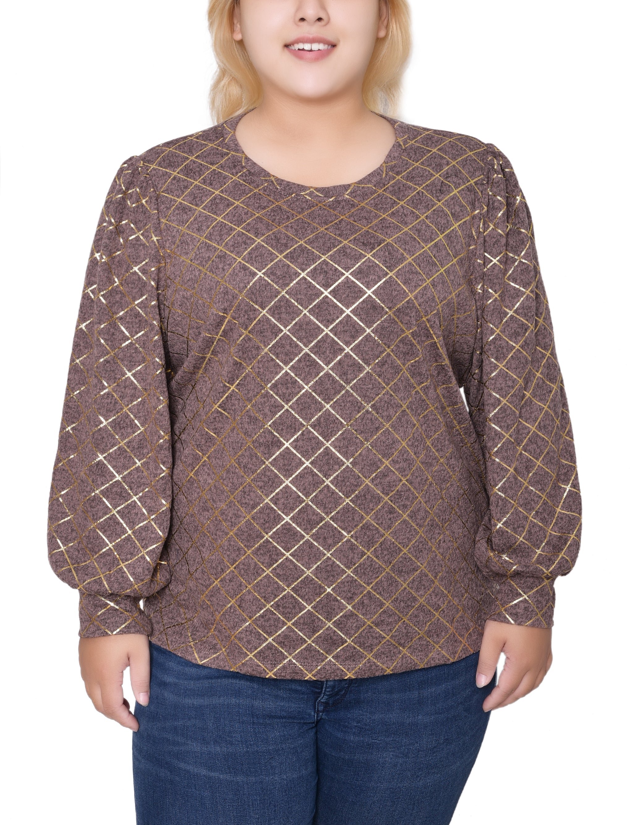 NY Collection Plus Size Bishop Sleeve Pullover Top