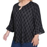 NY Collection Plus Size 3/4 Bell Sleeve Top With Hardware