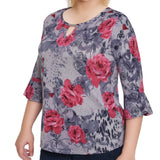 NY Collection Plus Size 3/4 Bell Sleeve Top With Hardware
