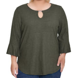NY Collection Plus Size 3/4 Bell Sleeve Top With Hardware