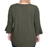 NY Collection Plus Size 3/4 Bell Sleeve Top With Hardware