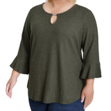 NY Collection Plus Size 3/4 Bell Sleeve Top With Hardware