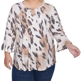 NY Collection Plus Size 3/4 Bell Sleeve Top With Hardware