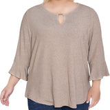 NY Collection Plus Size 3/4 Bell Sleeve Top With Hardware