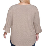 NY Collection Plus Size 3/4 Bell Sleeve Top With Hardware