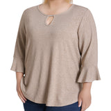 NY Collection Plus Size 3/4 Bell Sleeve Top With Hardware