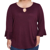NY Collection Plus Size 3/4 Bell Sleeve Top With Hardware
