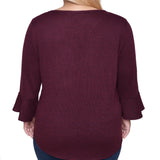 NY Collection Plus Size 3/4 Bell Sleeve Top With Hardware