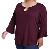 NY Collection Plus Size 3/4 Bell Sleeve Top With Hardware