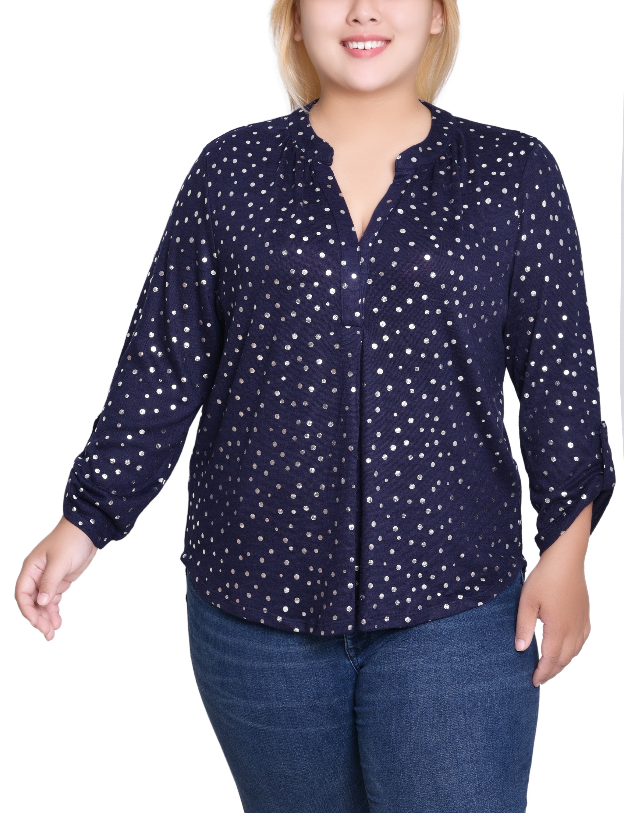 NY Collection Plus Size Long Roll Tab Sleeve Tunic