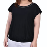 Black Flutter Sleeve Top - Plus Size
