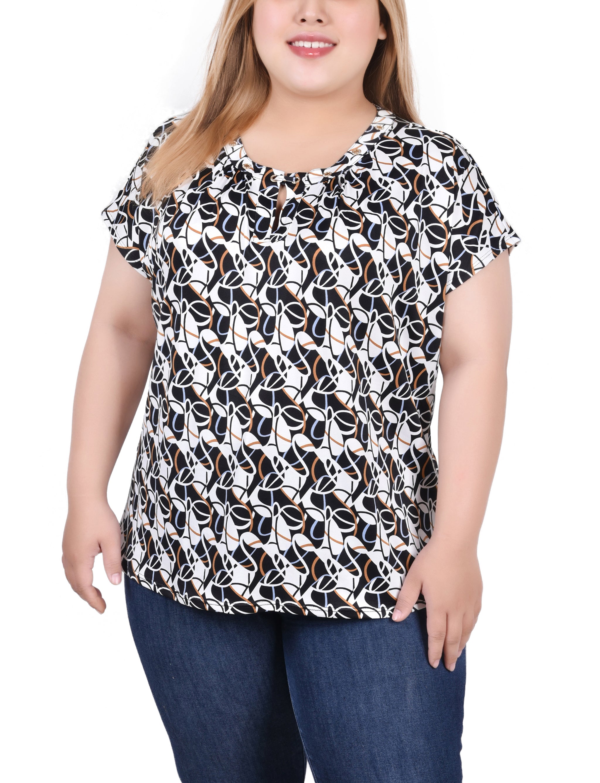 Extended Sleeve Top With Grommets, Plus