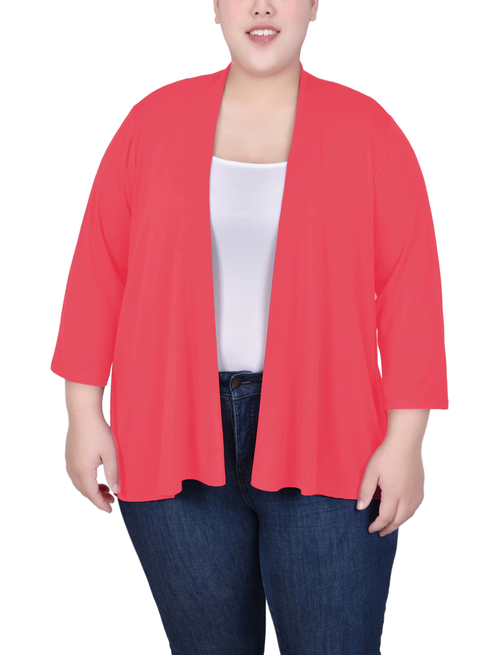 3/4 Sleeve Solid Cardigan, Plus