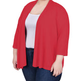 3/4 Sleeve Solid Cardigan, Plus