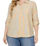 3/4 Sleeve Roll Tab Blouse, Plus