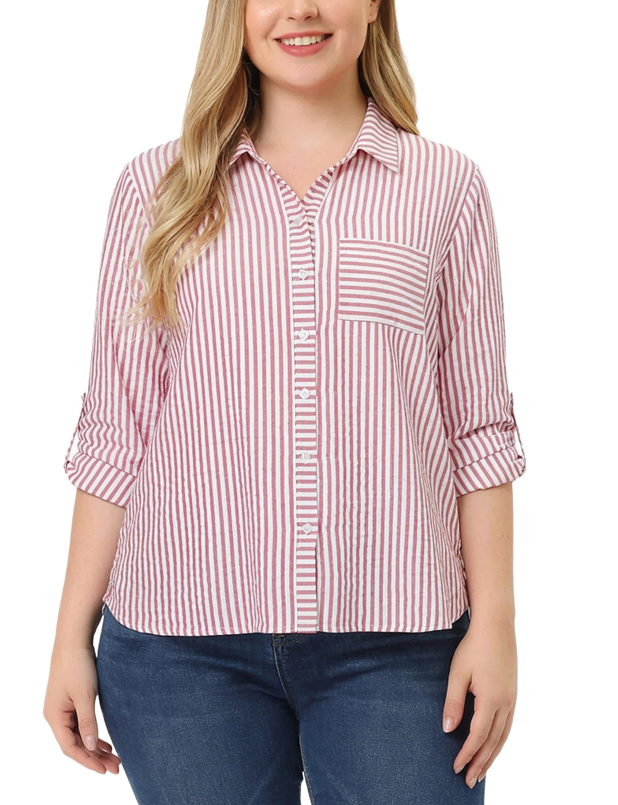 3/4 Sleeve Roll Tab Blouse, Plus