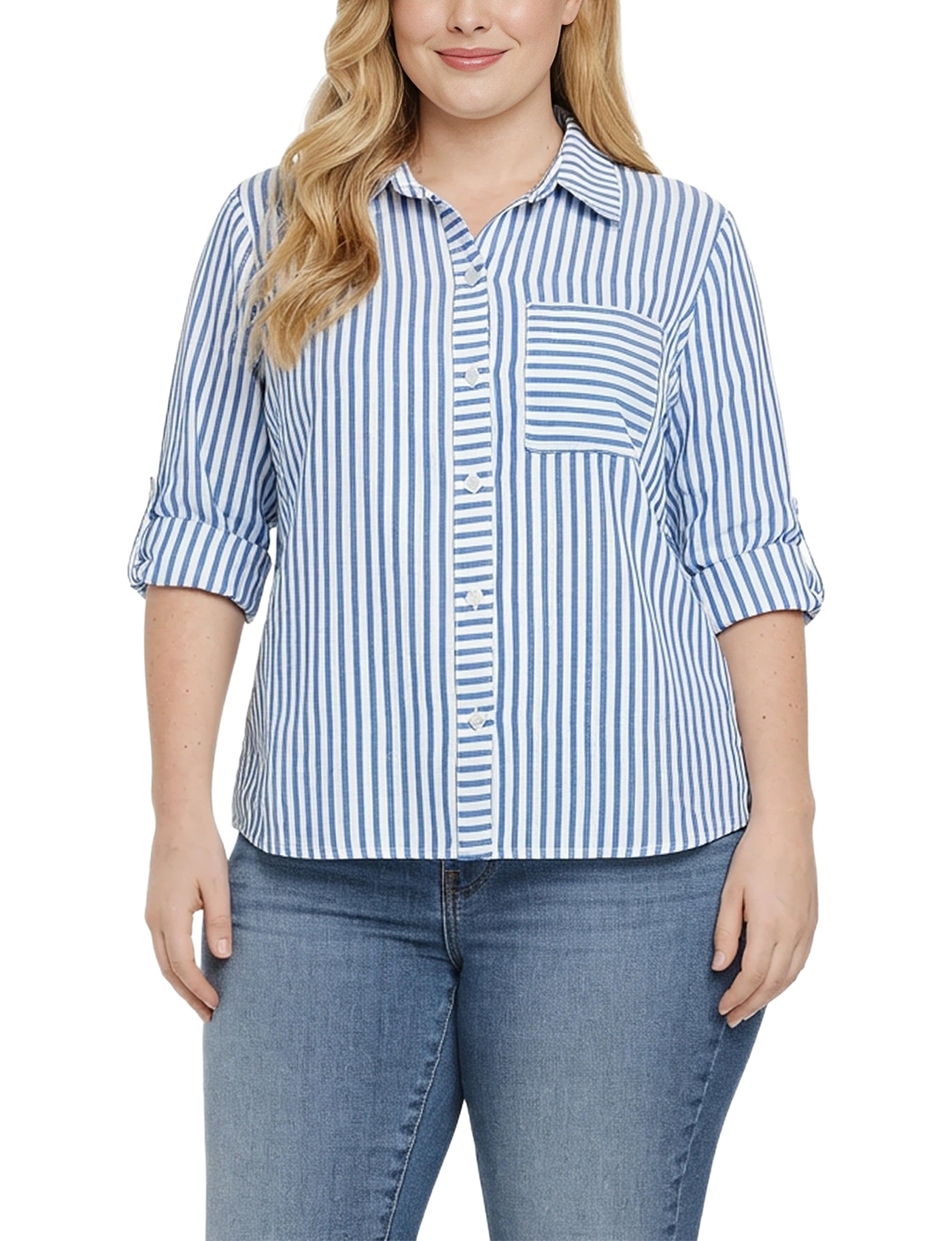 3/4 Sleeve Roll Tab Blouse, Plus