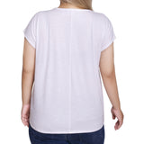 White Embroidered Yoke Extended Sleeve Top - Plus