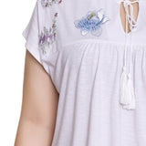 White Embroidered Yoke Extended Sleeve Top - Plus