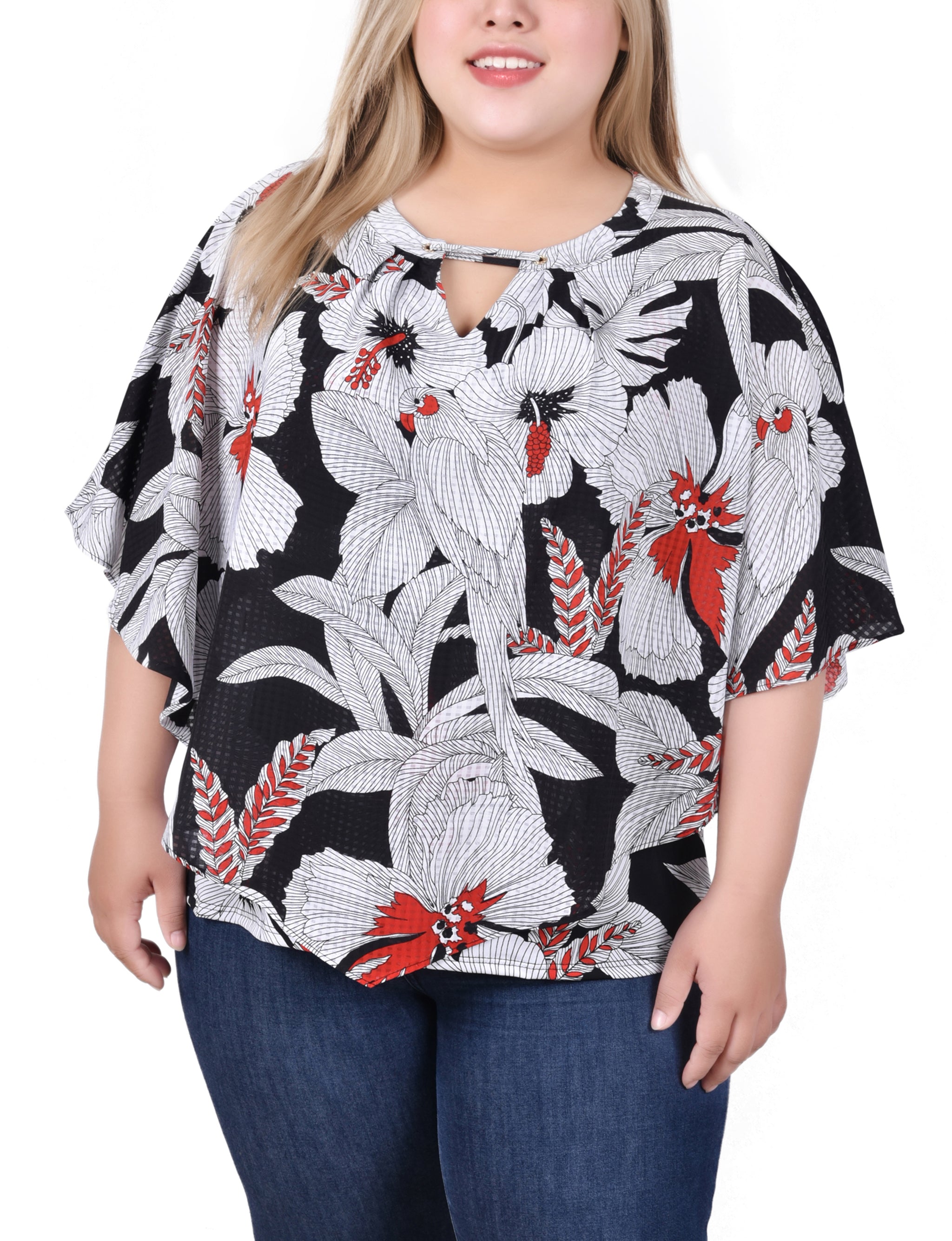 NY Collection Plus Size Elbow Sleeve Poncho Top