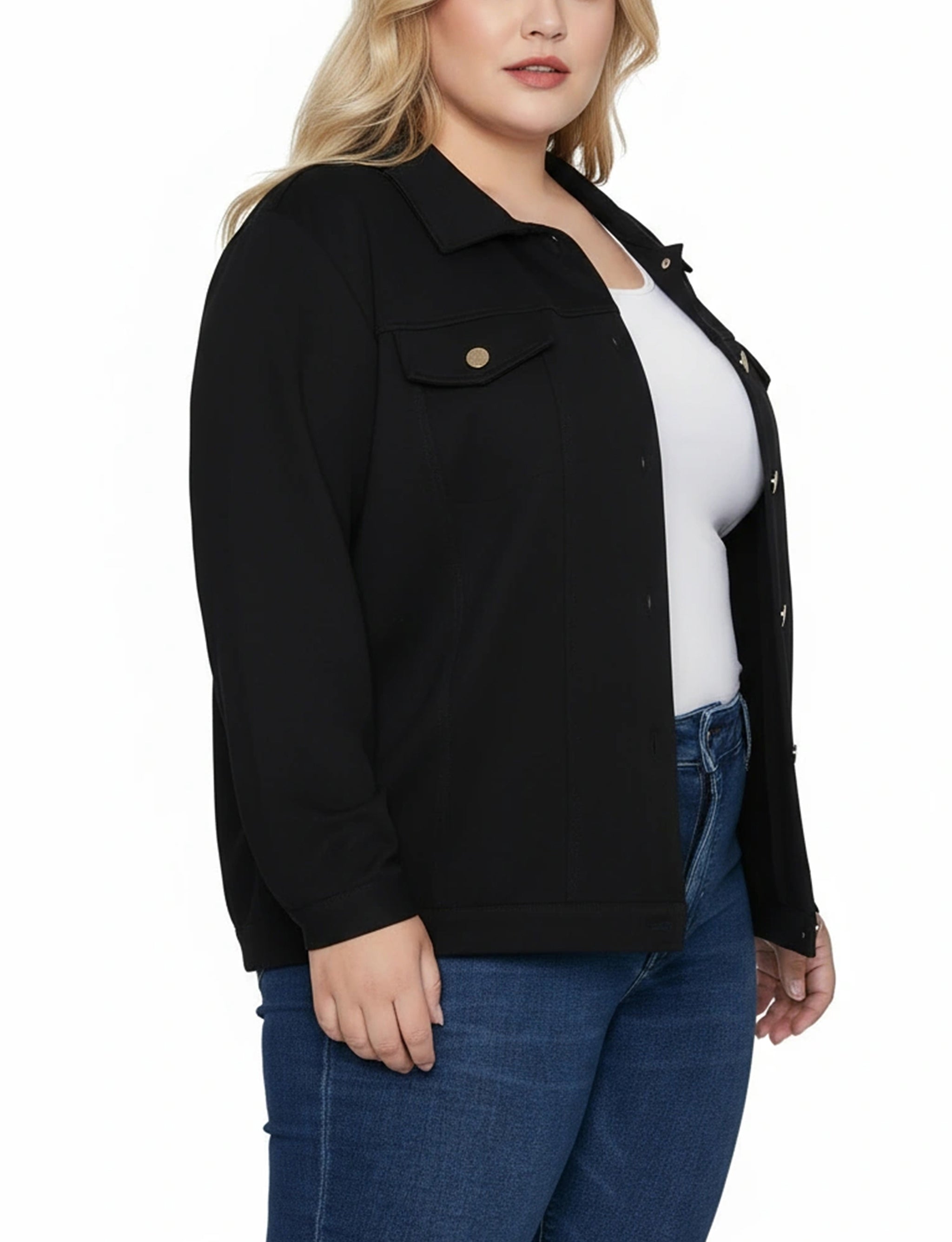 NY Collection Plus Size Long Sleeve Ponte Cropped Jacket