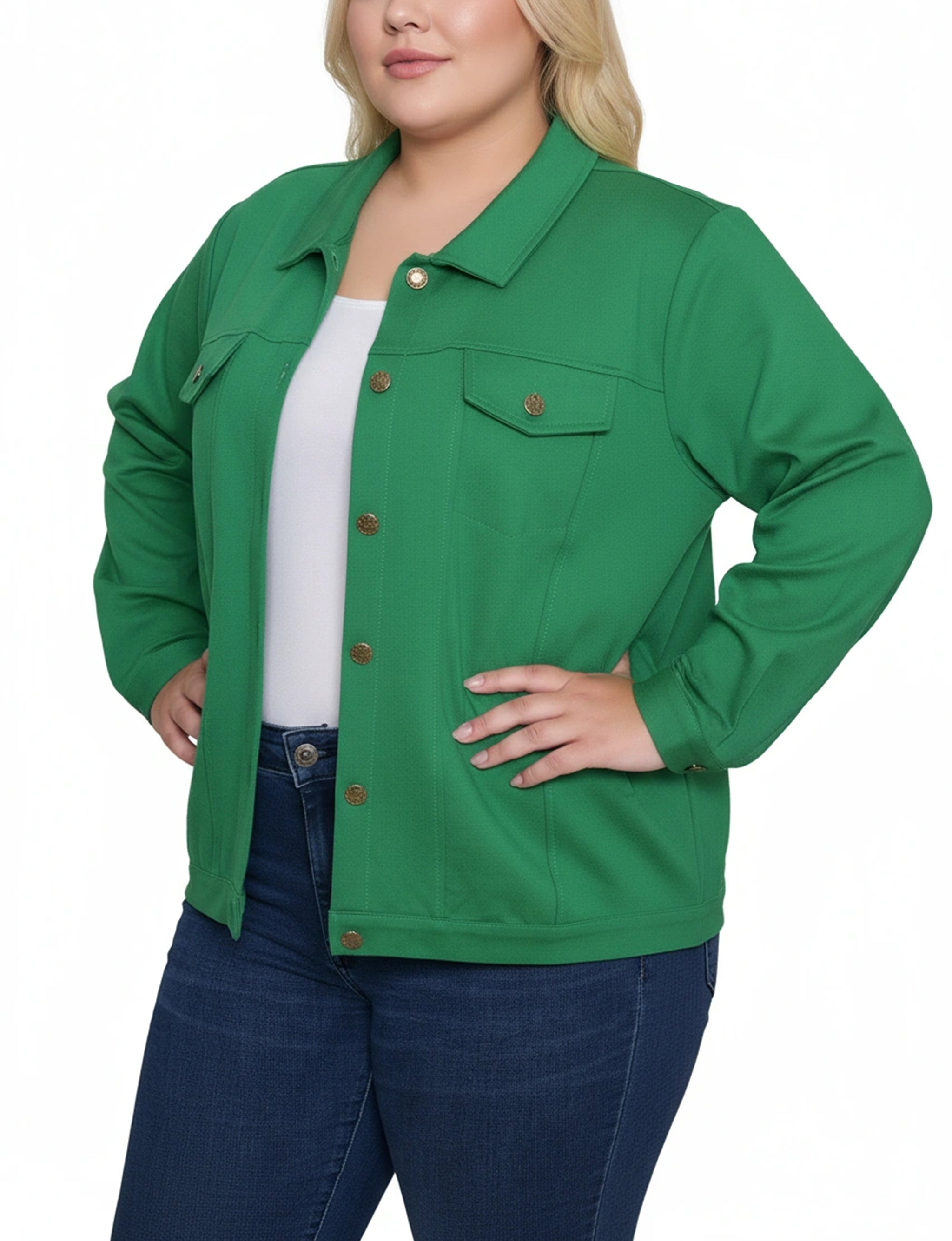 NY Collection Plus Size Long Sleeve Ponte Cropped Jacket